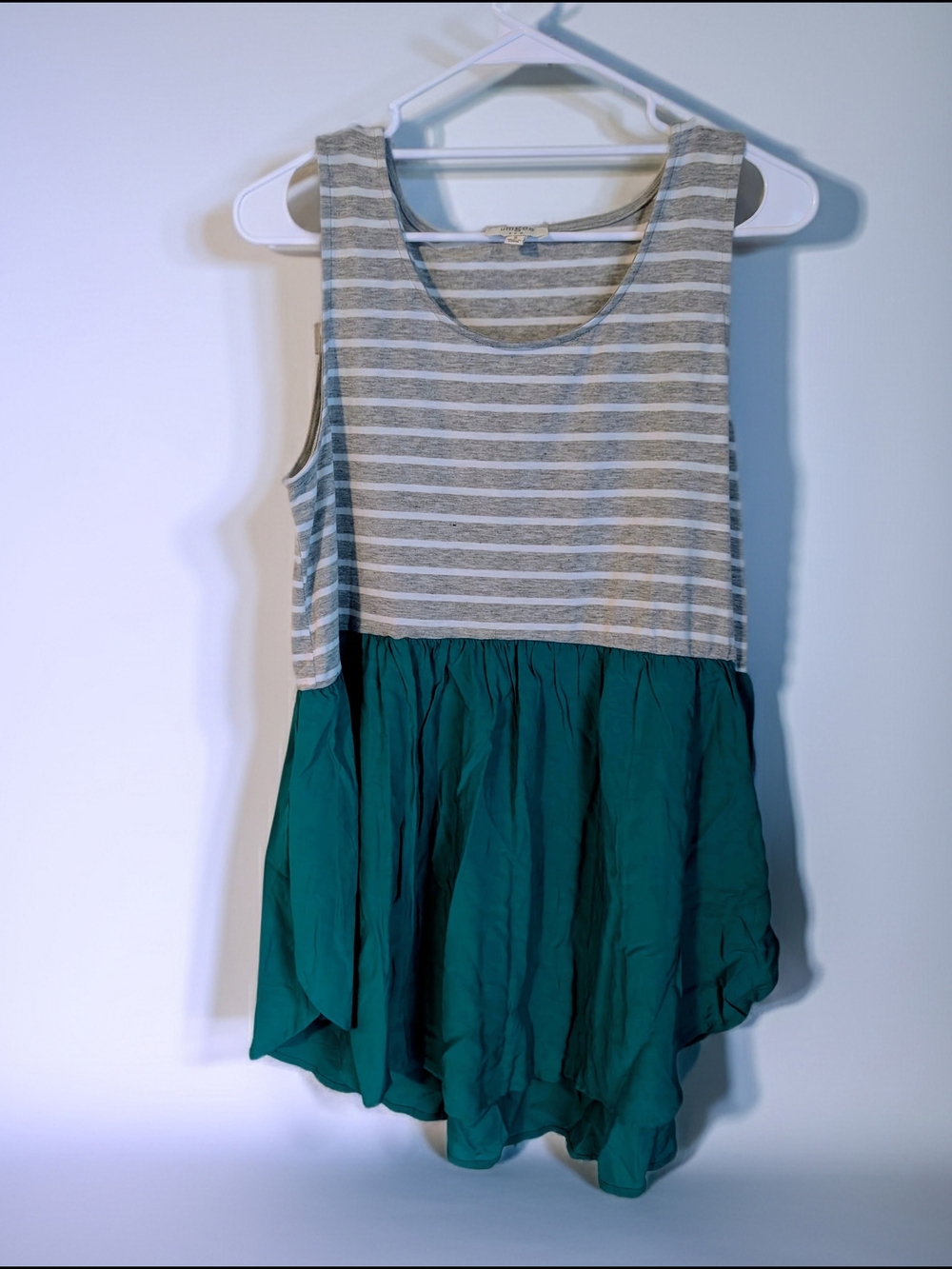 NWOT Umgee Gray and White Striped Tank with Teal Babydoll Layer- Small